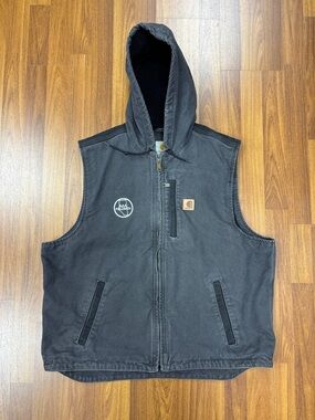 Carhartt Hooded Vest Mens XL Regular Gray Fleece Lined Canvas 101687 029